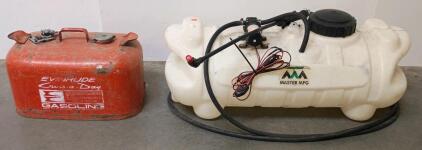 Evinrude 6-Gallon Metal Gasoline Tank & Master MFG 25-Gallon 12V ATV Sprayer with Wand