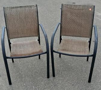 Set of 2 Outdoor Patio Chairs with Armrests, Metal Frame, Mesh Fabric, 35" H x 22" W x 25" D