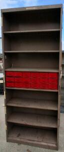 Industrial Metal Storage Cabinet with 18 Drawers, Steel Construction, Approx. 36"W x 18"D x 78"H