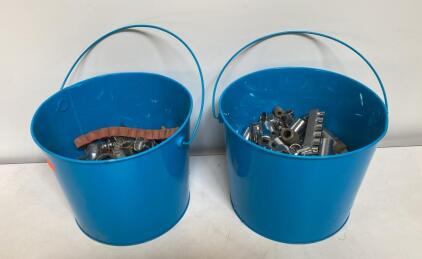 Large Mixed Lot Socket Wrenches & Accessories, ~80pcs, Standard & Deep, 2 Metal Buckets