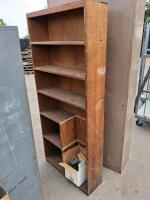 Tall Wooden Bookcase with 5 Fixed Shelves Plus Lower Cubby Section, Approx. 72"x36"x12" inspect in person