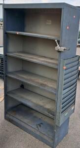 Industrial Metal Storage Cabinet, 5 Adjustable Shelves, approximately "x18"x72", Locking Handle, Wood Bin Rear, inspect in person