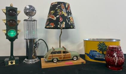 Vintage Retro Bar & Automotive Decor Collection &ndash; Traffic Light, Fuel Pump Dispenser, Car Lamp & More