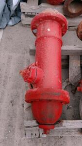 Large Red Municipal Fire Hydrant, 6" Flanged Base, Cast Iron, With Cap and Chain, Marked "407", inspect in person