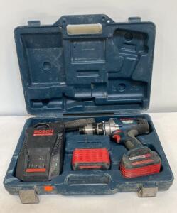 Bosch 18V Cordless Drill/Driver Kit, 1/2" Chuck, 2 Batteries, Charger, OEM Hard Case ( Powers On )