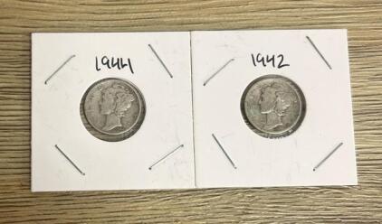 1941 & 1942 Mercury Dimes, 90% Silver, U.S. 10&cent; Coins, Winged Liberty Head Design