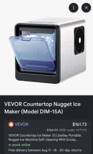 Vevor DIM-15A Countertop Nugget Ice Maker, 33 lbs/24h, Self-Cleaning, Black