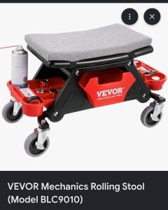 VEVOR BLC9010 Mechanic's Rolling Tool Stool, 300 lbs Capacity, 4" Casters, 3 Storage Trays