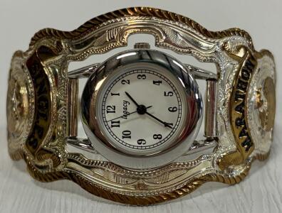 2004 Genuine Mfg. Peoria IL Legacy Marathon Singles High Lady Trophy Cuff Watch Two-Tone 3ATM