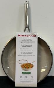 KitchenAid 12.25" Ceramic Nonstick Hard-Anodized Covered Fry Pan, Induction, White, Glass Lid