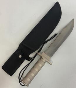 Fixed Blade Survival Knife, Stainless Sawback Blade, Aluminum Handle, Nylon Sheath, Lanyard