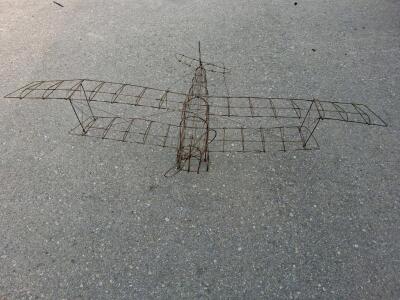 Vintage Wireframe Model Airplane Structure &ndash; 48" Wingspan, 36" Fuselage Length (connex 1)