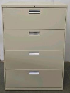 4-Drawer Steel Lateral File Cabinet, Light Beige, Locking, Recessed Pulls