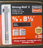 6 Boxes of Simpson Strong-Tie Strong-Bolt 2 Wedge Anchors, 5/8" x 6", Zinc-Plated, Box of 20 - 2