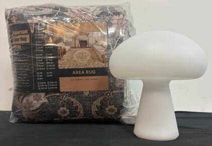 Traditional Floral Area Rug & White Mushroom Table Lamp, Modern Design