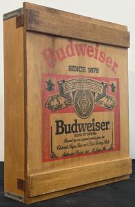 Vintage Budweiser Wooden Cassette Tape Storage Box with 30+ Country Music Tapes, Hinged Lid