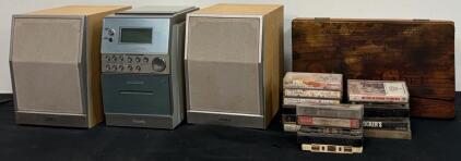 Philips MCJ30 Micro Hi-Fi Stereo System with Speakers, 10W RMS, Tapes, Vintage Wine Crate