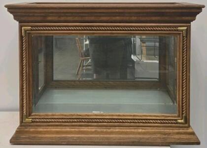 Oak Countertop Glass Display Case, Brass Accents, Removable Panels, 30"x15"x22", Serial 75230-0102