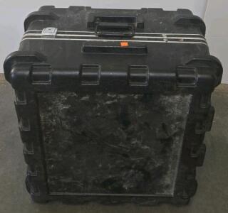 Heavy-Duty Black Transport Case with Wheels and Padlockable Latches