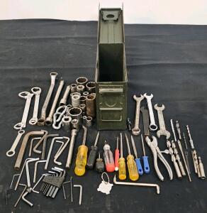 Assorted 65-Piece Hand Tool Set with Sockets, Wrenches, Drill Bits & USGI Ammo Can LC-88A601L432 (#12)