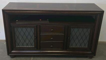 Espresso Media Console TV Stand, 3 Drawers, 2 Patterned Doors, Cable Management
