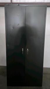 Black Steel Storage Cabinet Double Door w/ Lock & Keys, Adjustable Shelves