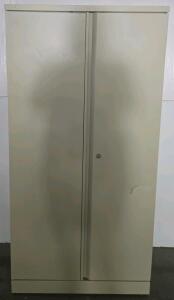 Beige Metal Storage Cabinet, 72 1/2" x 36" x 18", 5 Shelves, Lockable Doors