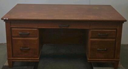 Wooden Executive Desk, 65" x 29" x 30", 5 Drawers