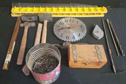 Vintage Sears Shop Clock, Hand Tools, IRWIN Auger, Spokeshave, Organizers, Nails&mdash;Mixed Lot