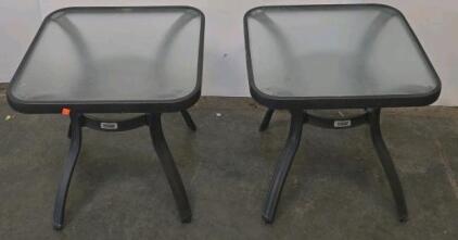 Mainstays Living Outdoor Patio Side Tables (Set of 2), Black Frame with Tempered Glass Tops
