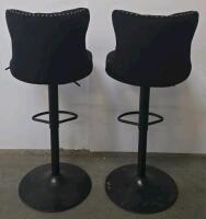 Pair of Black Velvet Tufted Adjustable Swivel Bar Stools with Nailhead Trim and Metal Base - 2