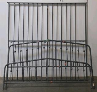 King Size Metal Headboard and Footboard Set, Black Finish, Vertical Slat Ornamental Design