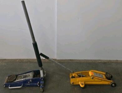 Hydraulic Floor Jacks, 2-3 Ton Capacity, Steel, Yellow and Blue, Handles Included
