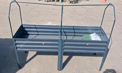 Elevated Metal Garden Bed with Canopy Frame, Approx. 70"x24"x48", Galvanized Steel, Gray