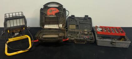 Workshop Power Tool Lot: Dremel 7.2V Cordless Kit, BLACK+DECKER Mouse Sander, Toolbox & Work Light