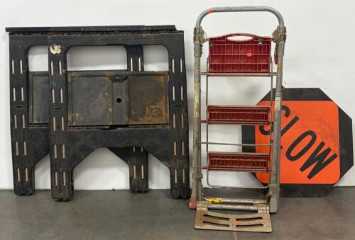 Traffic Barricade Lot w/ 2 Plasticade A-Frame Barricades, "SLOW" & "STOP" Signs, Folding Cart