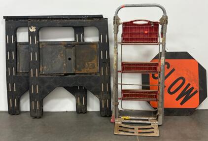 Traffic Barricade Lot w/ 2 Plasticade A-Frame Barricades, "SLOW" & "STOP" Signs, Folding Cart