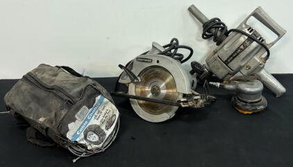 Chicago 1/2" Drill, Craftsman 7-1/4" Circular Saw, Orbital Sander & Cable Chains Tool Lot