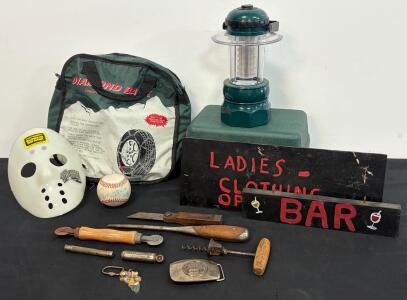 Vintage Tools, Snap-on Belt Buckle, Lantern, Tire Chains, Signed Baseball, Mixed Collectibles Lot