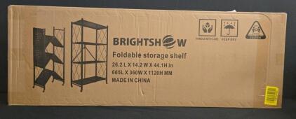 Brightshow Foldable Metal Storage Shelf, 4-Tier, 28"x13"x48", Black, Steel, Wheels
