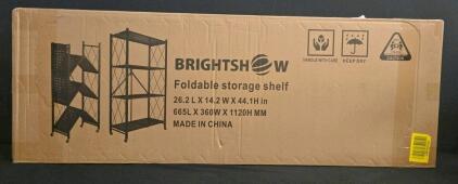 Brightshow Foldable Metal Storage Shelf, 4-Tier, 28"x13"x48", Black, Steel, Wheels
