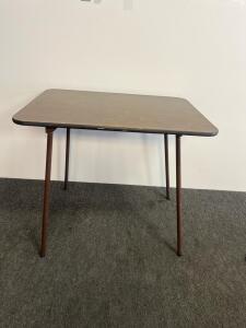 Rectangular Folding Table, 32&rdquo;x29", Brown Woodgrain Laminate, Metal Legs