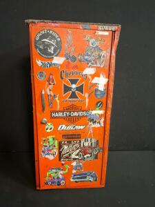 Vintage Orange Lockable Metal Storage Cabinet with Adjustable Shelves and Key Lock