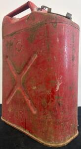 Red US Military Steel Jerry Can, 5 Gallon Gasoline Fuel Storage, Triple Handle, Vintage