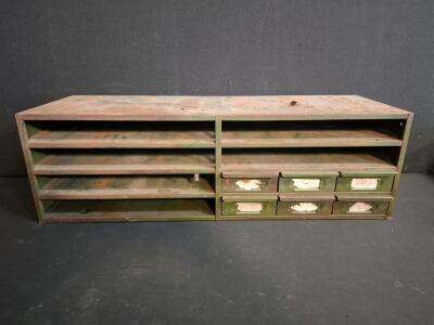 Vintage Steel Hardware Organizer Cabinet 8 Drawers With Assorted Fasteners, 34"x11"x10" tall