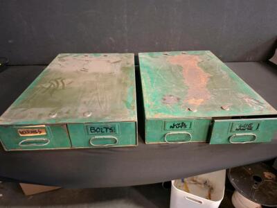 Vintage Metal Drawer Cabinets with Assorted Automotive Hardware &ndash; Bearings, Bolts, Nuts, Lugs