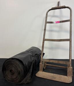 Vintage Heavy-Duty Industrial Steel Hand Truck Dolly + Roll Rubber Sheeting / Liner