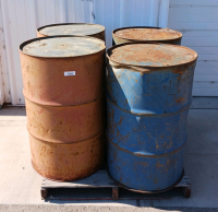 Pallet with (4) 50 Gallon Steel Drums