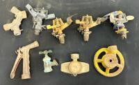 Assorted Tractor Engine Fans, Scotts Spreader, 10" Wheels, Brass Knock-Offs, Irrigation Lot - 5