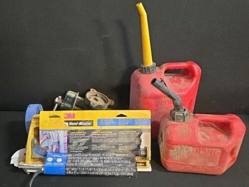 Blitz 2-Gallon Gas Cans (2), Columbian Bench Vise, 3M M3000 Hand-Masker Tool Lot